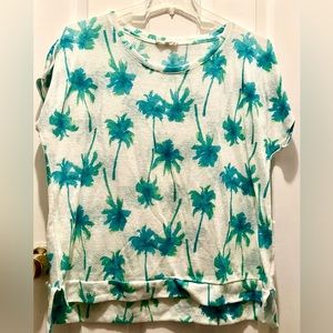 Dept 222 Womens 1X short sleeve Slub top White Palm Trees shirt